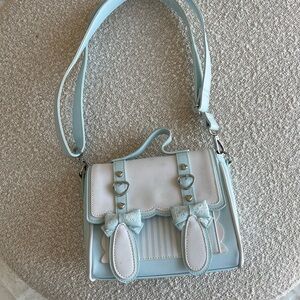 Hot Topic Light Blue and White Crossbody Bag